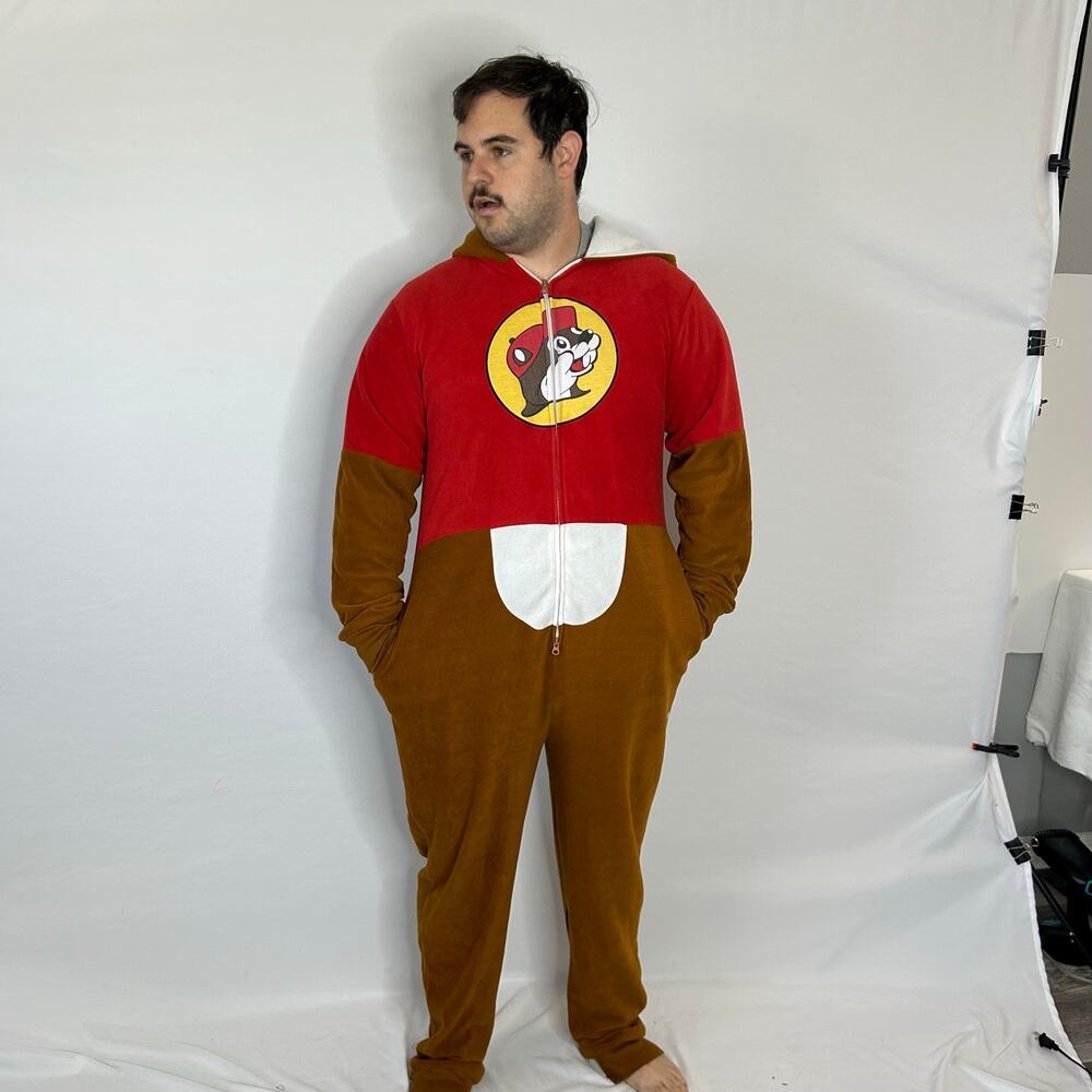 Buc-ee’s Beaver Adult XL Hooded Fleece One Piece Pajama Costume Onesie Tail